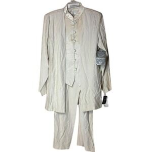 VTG Deadstock DJ‎ Summers Womens 2 Piece Pant Suit Beige Mandarin Embroidered 12